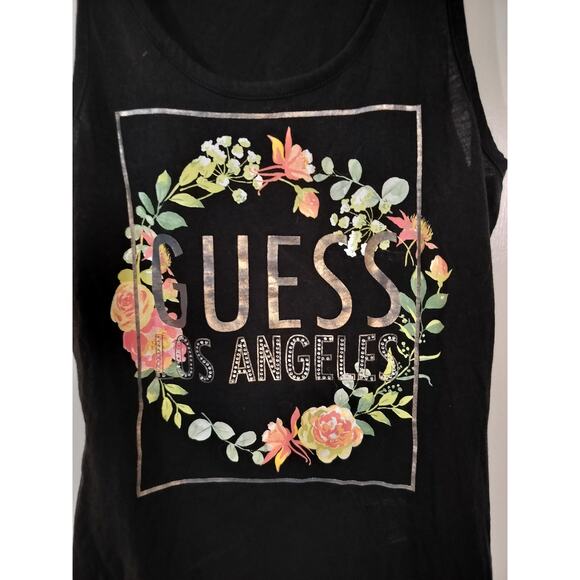 3741) Guess Woman Black Floral Los Angeles Print Tank Size XS - Picture 3 of 6